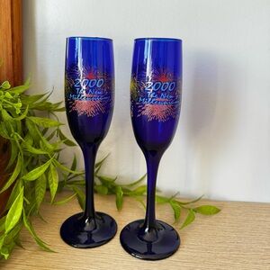 Blue Millennium Celebration Champagne Flutes